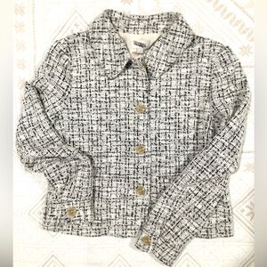 NWOT Loft Lined Stylish Textured Blazer Cream Black Boucle Front Pockets Medium